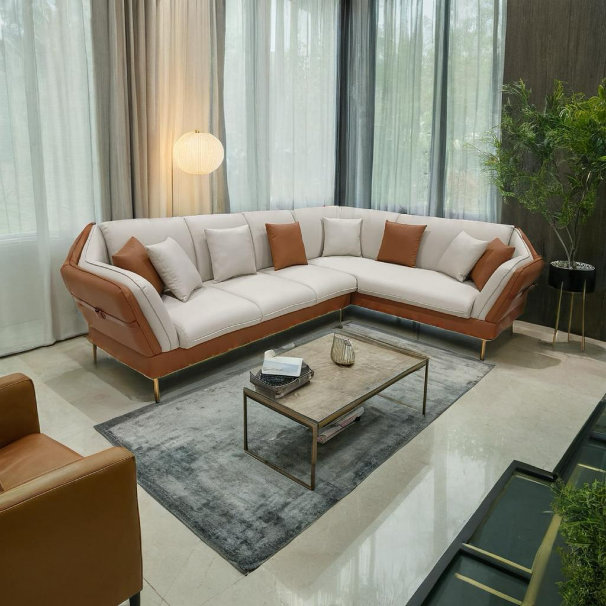 Luxury L Shape dual tone leatherette sofa at McStudio furniture showroom in Kirti Nagar Delhi